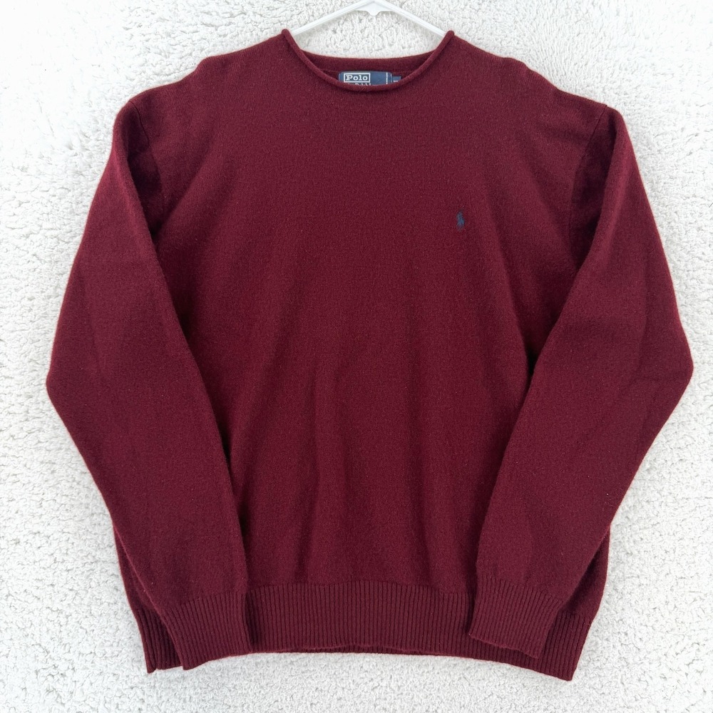 Polo By Ralph Lauren Sweater Mens XL Red Lambswool Crewneck Knit Pullover Logo